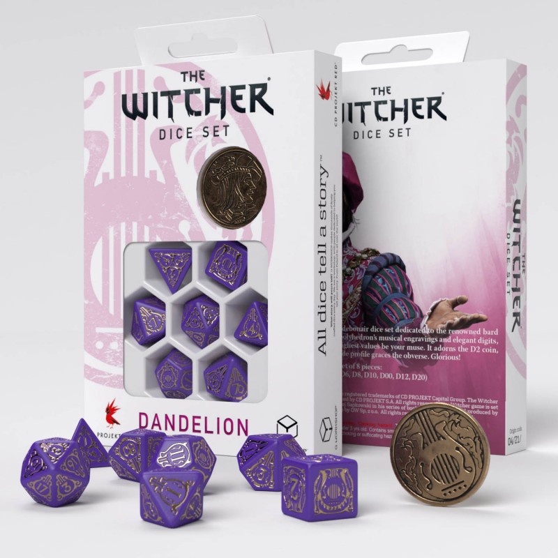 Dandelion - Viscount de Lettenhove Dice Set and packaging | The Witcher