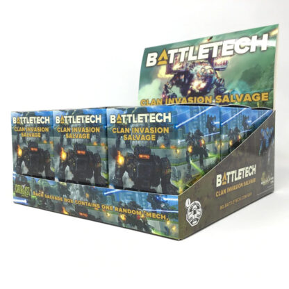 Clan Invasion Salvage Blind Boxes, shown in their display | BattleTech